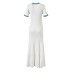 Vestido largo para mujer de punto acanalado con detalles denim - Mariela