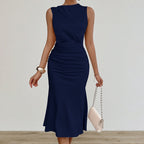Vestido midi para mujer satén drapeado estilo entallado - Julieta