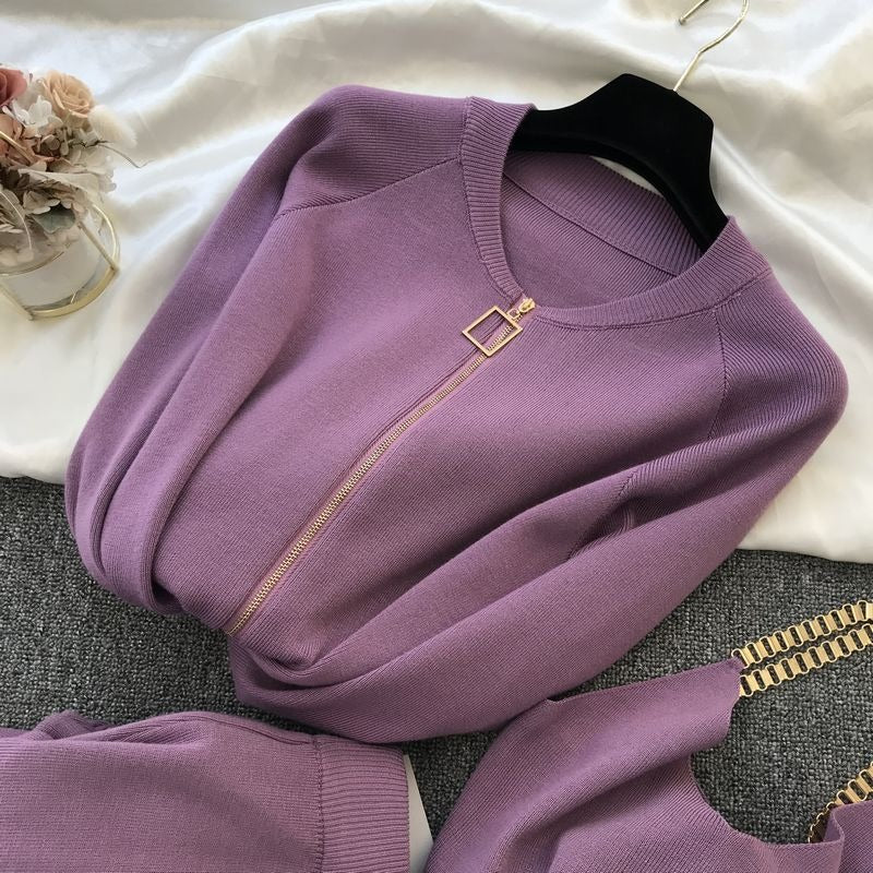 Chaqueta punto mujer cremallera metálica cuello redondo - Nysse