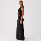 Vestido largo mujer sin mangas con encaje transparente - Leontina