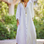 Vestido mujer lino largo abotonado estilo casual - Estela