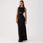 Vestido largo mujer sin mangas con encaje transparente - Leontina