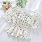 Blusa para mujer floral con nido de abeja y mangas abullonadas estilo romántico - Lía