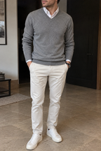 Jersey de punto hombre cuello pico manga larga - Orsino