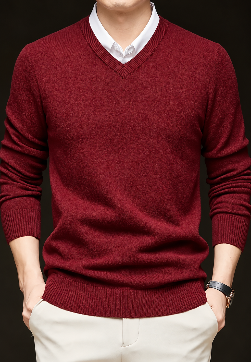 Jersey de punto hombre cuello pico manga larga - Orsino