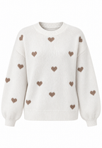 Jersey de punto mujer corazones bordados cuello redondo - Candela