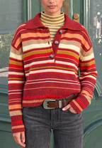 Jersey de punto mujer rayas multicolor cuello polo botones - Tiziana