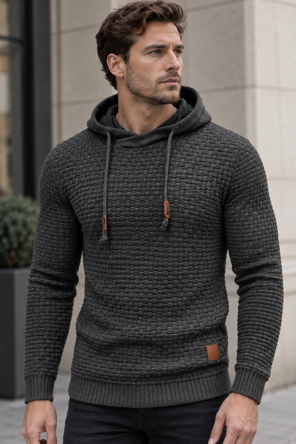 Jersey hombre con capucha punto texturizado cordones - Ronan