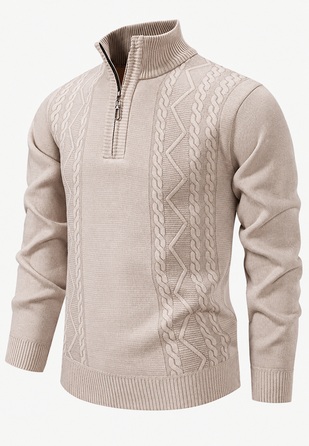 Jersey hombre cuello alto media cremallera punto trenzado - Beltrán