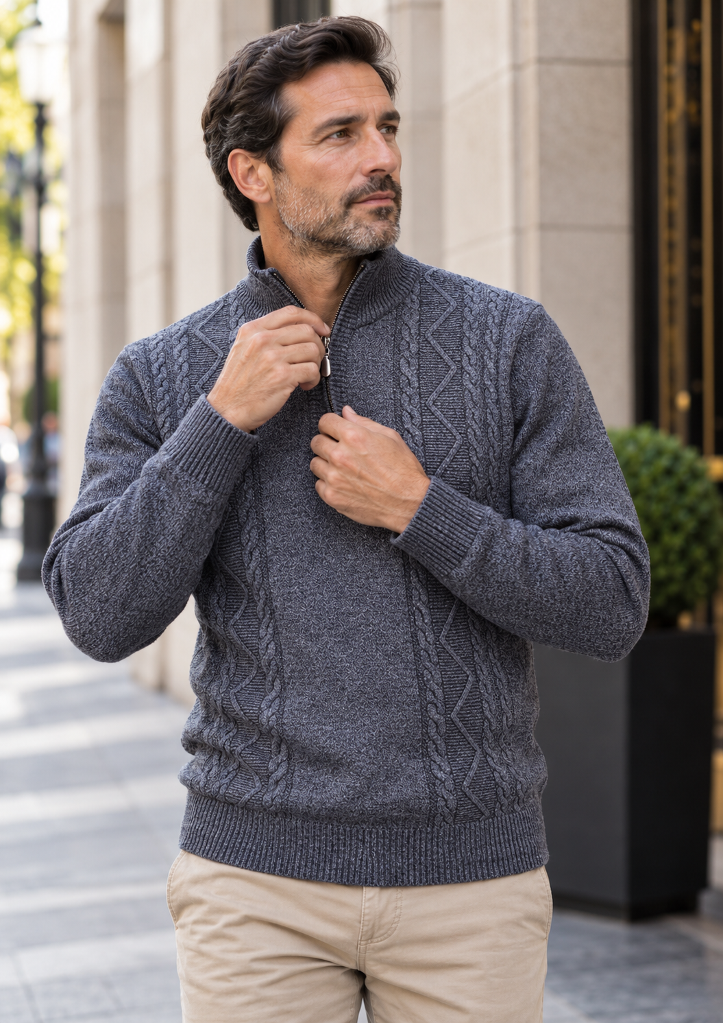 Jersey hombre cuello alto media cremallera punto trenzado - Beltrán