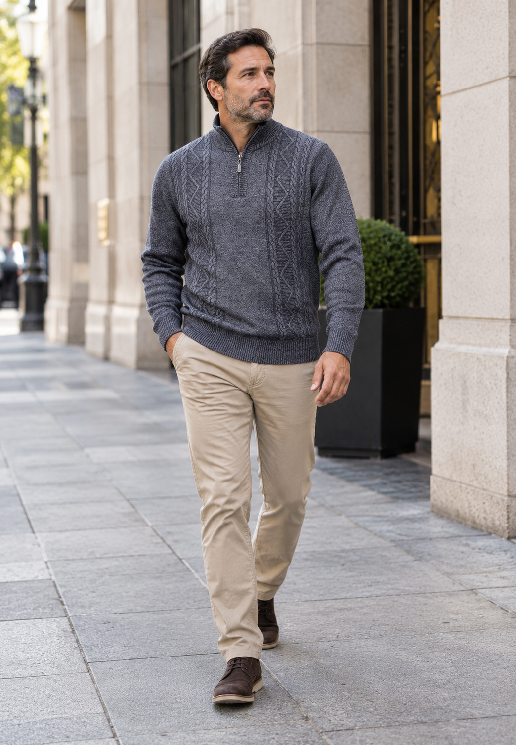 Jersey hombre cuello alto media cremallera punto trenzado - Beltrán