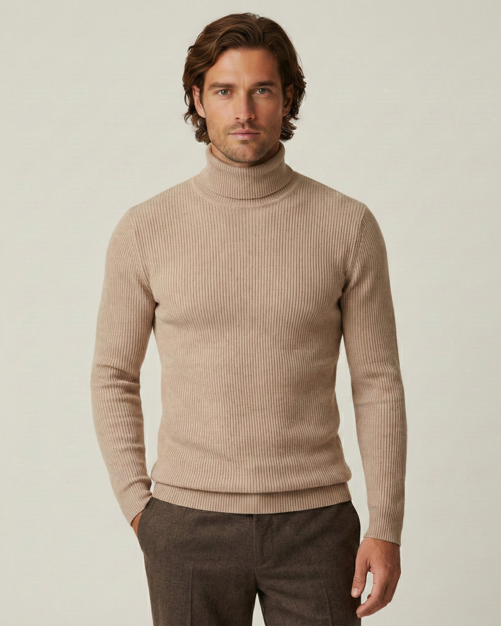 Jersey hombre cuello alto punto canalé manga larga - Tadeo