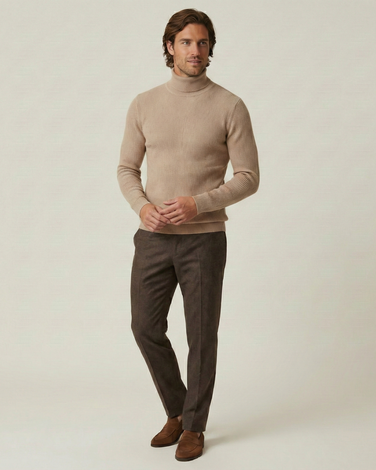 Jersey hombre cuello alto punto canalé manga larga - Tadeo