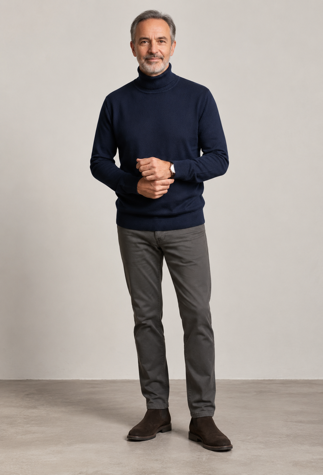 Jersey hombre cuello alto punto liso manga larga - Savio