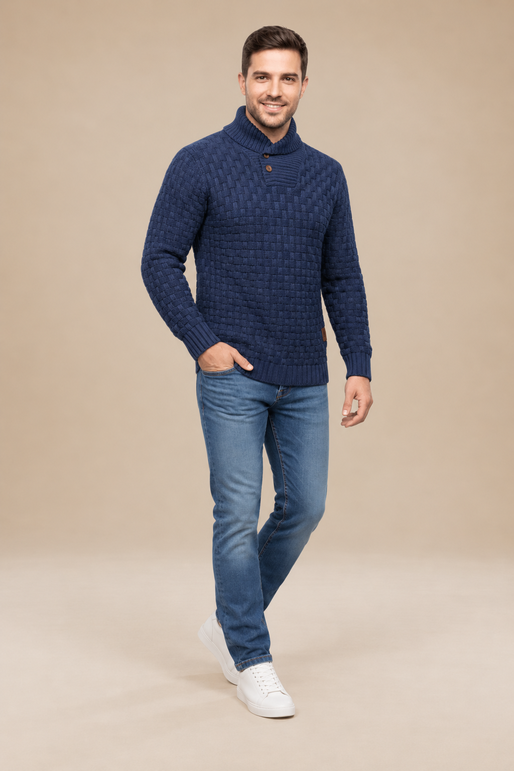 Jersey hombre cuello chal botones punto texturizado - Hadrian