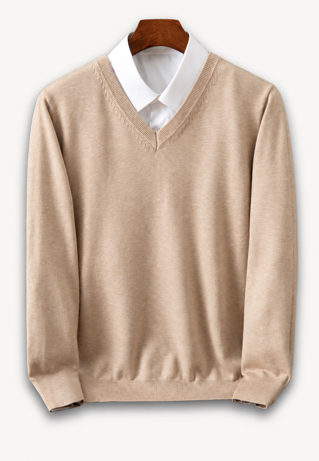 Jersey hombre cuello en V manga larga punto liso - Lucan