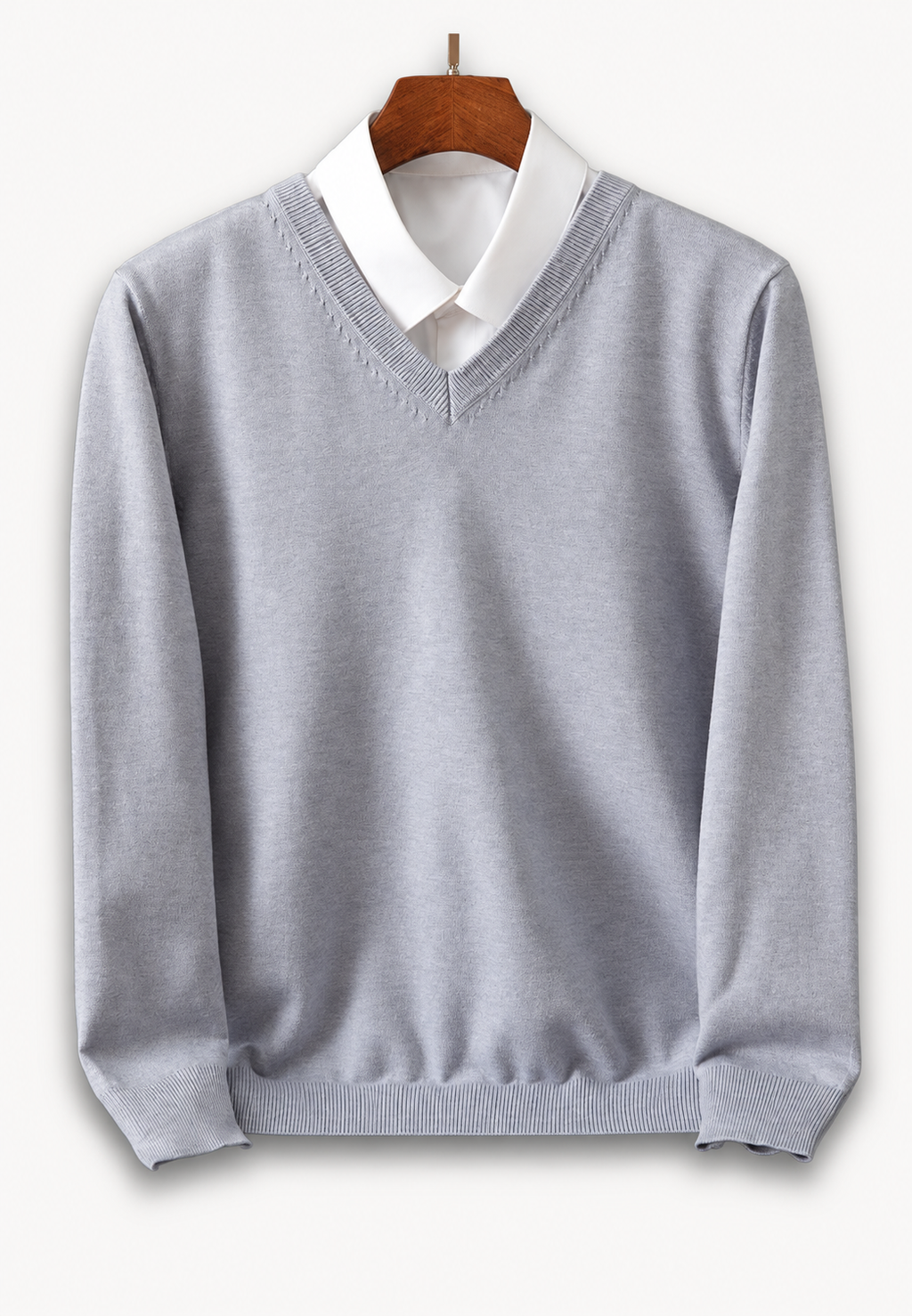 Jersey hombre cuello en V manga larga punto liso - Lucan