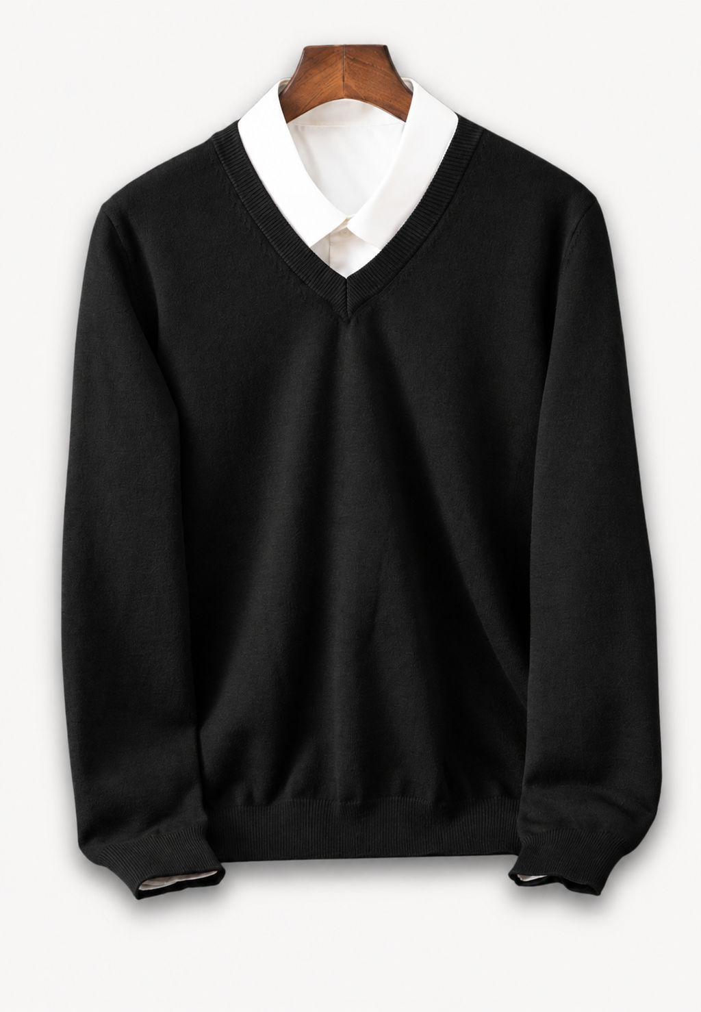 Jersey hombre cuello en V manga larga punto liso - Lucan