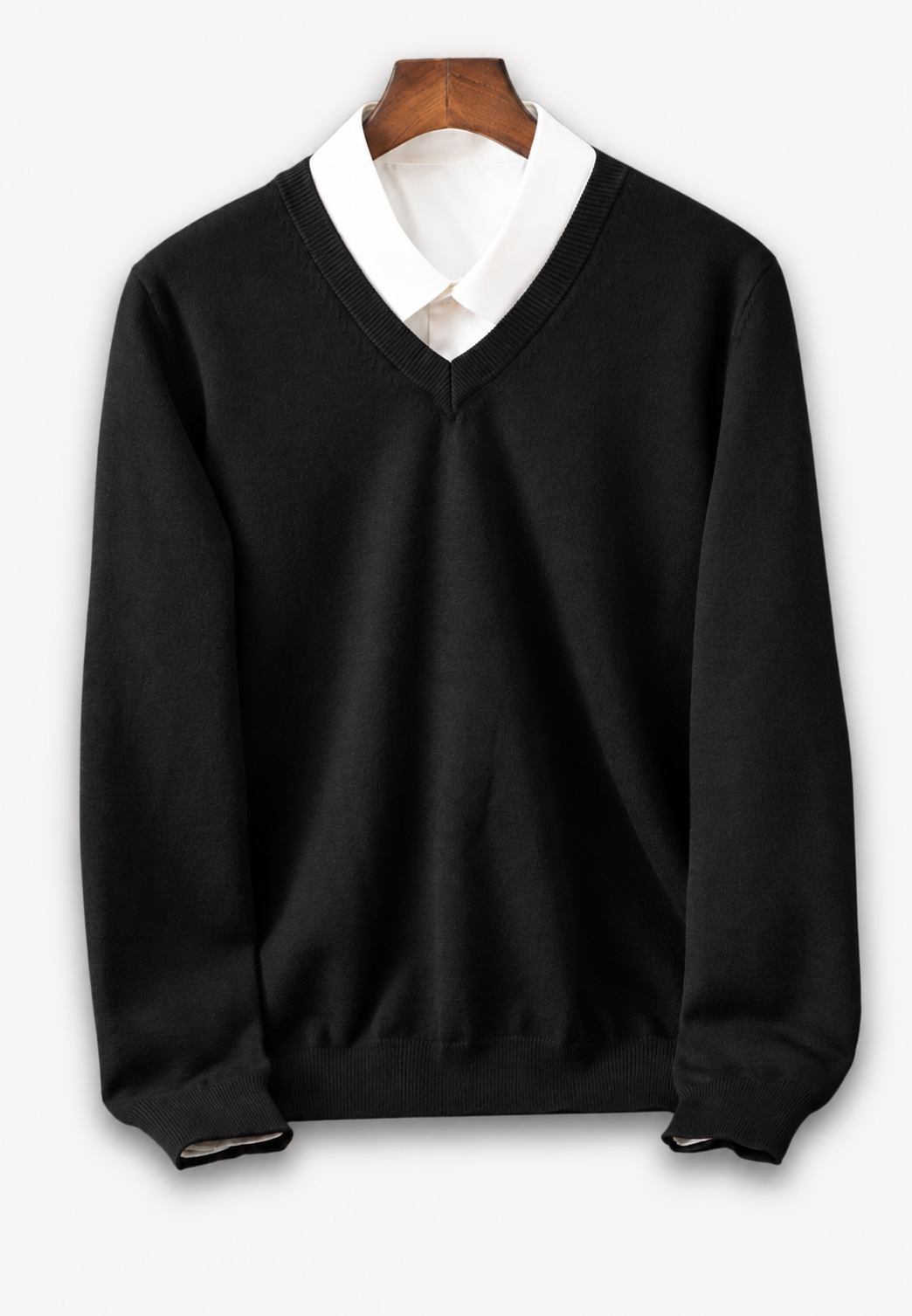 Jersey hombre cuello en V manga larga punto liso - Lucan
