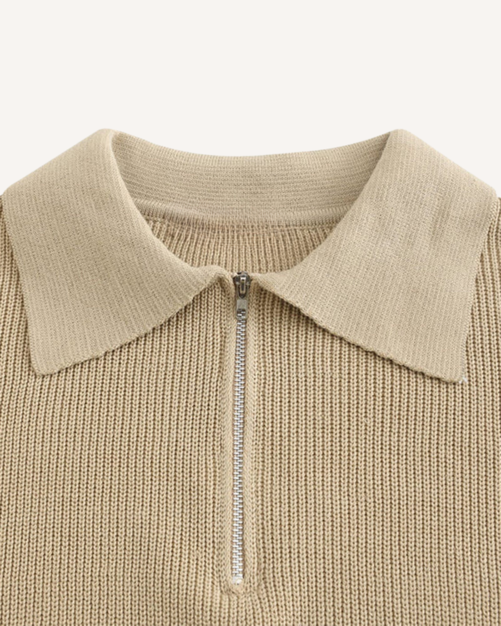 Jersey hombre cuello polo media cremallera punto canalé - Ilan