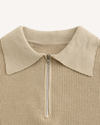Jersey hombre cuello polo media cremallera punto canalé - Ilan