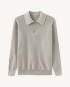 Jersey hombre cuello polo media cremallera punto canalé - Ilan