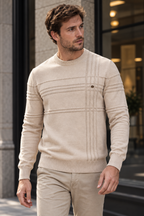 Jersey hombre cuello redondo punto estructura cuadros - Simon
