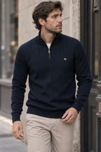 Jersey hombre media cremallera cuello alto canalé - Mikkel