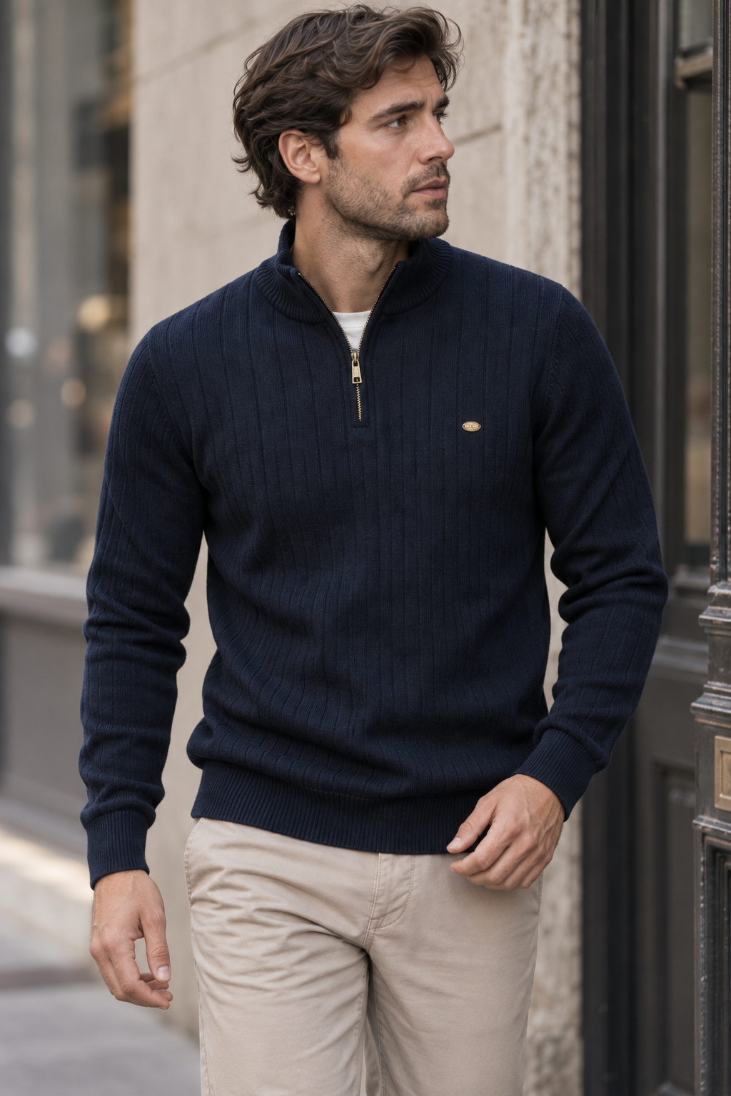 Jersey hombre media cremallera cuello alto canalé - Mikkel
