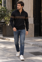 Jersey hombre media cremallera cuello alto franja geométrica - Nolan