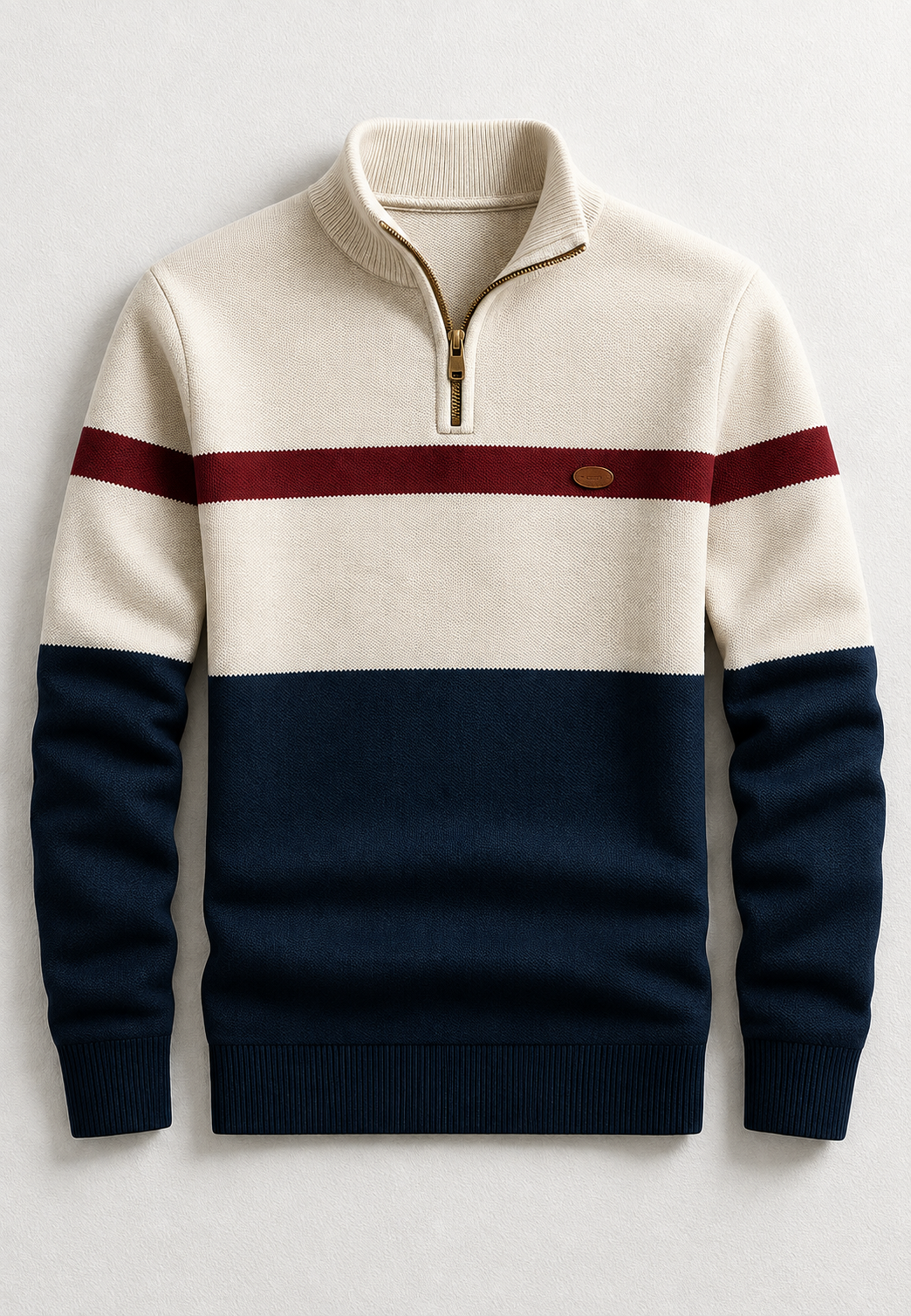 Jersey hombre media cremallera cuello alto franjas horizontales - Auden
