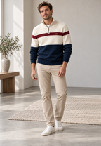 Jersey hombre media cremallera cuello alto franjas horizontales - Auden