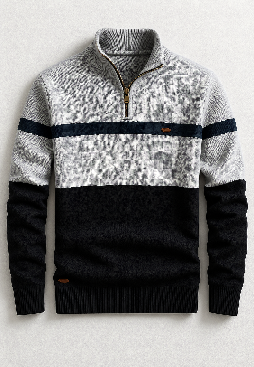 Jersey hombre media cremallera cuello alto franjas horizontales - Auden