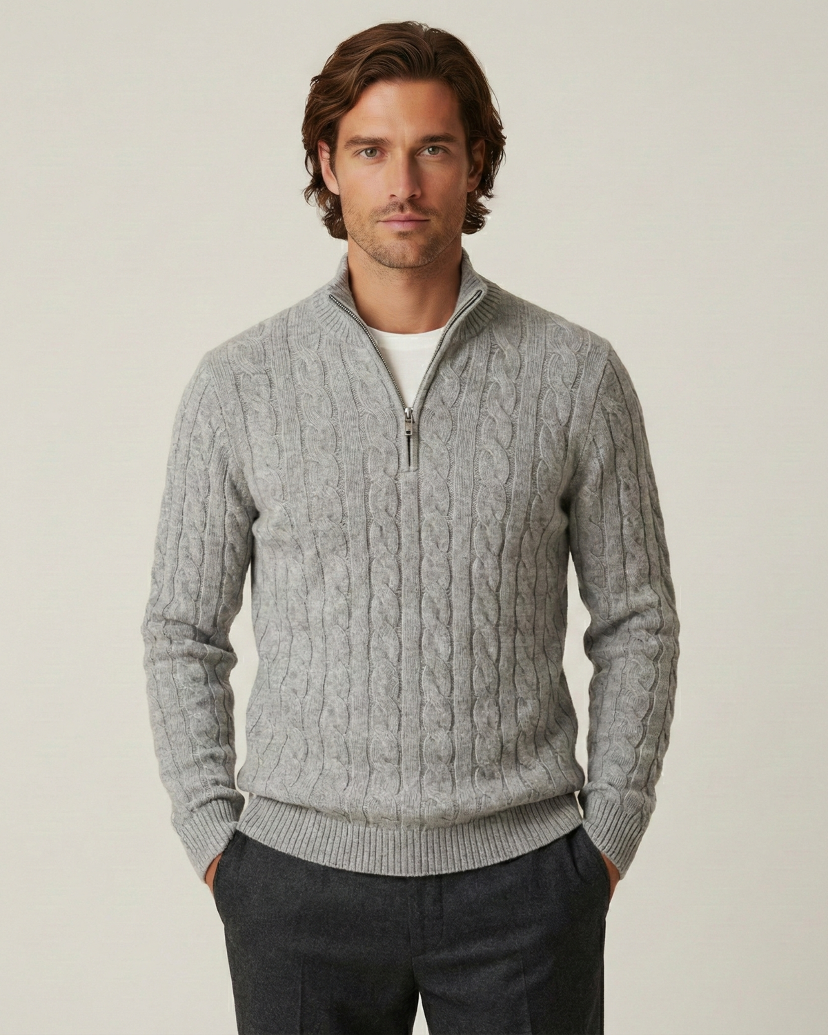Jersey hombre media cremallera cuello alto punto trenzado - Moritz