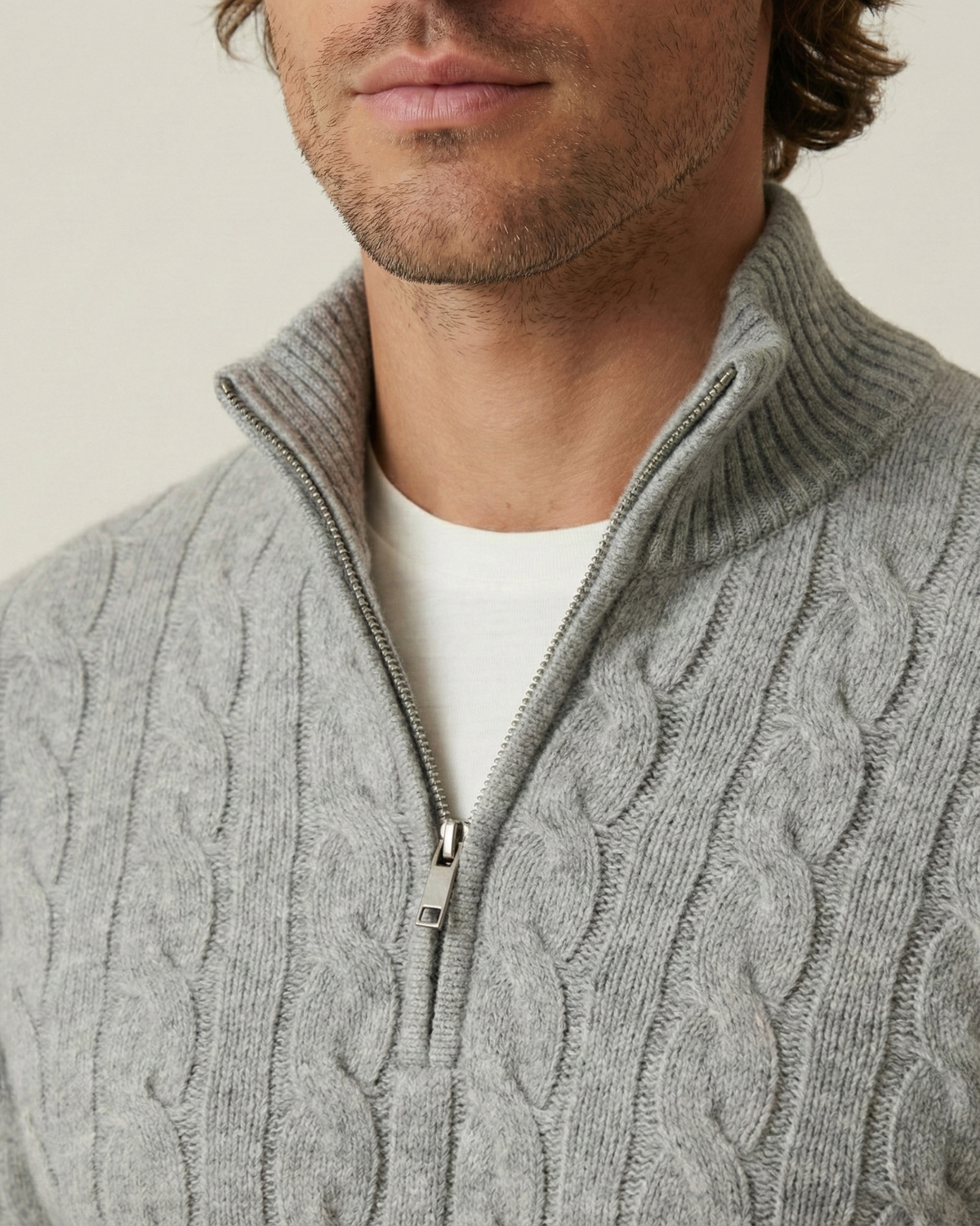Jersey hombre media cremallera cuello alto punto trenzado - Moritz