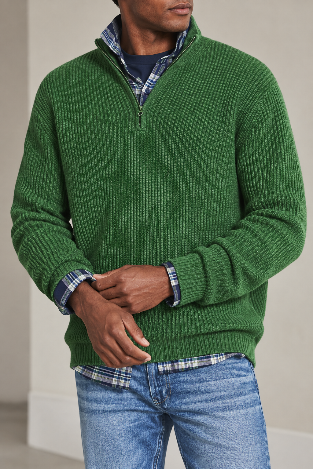 Jersey hombre media cremallera punto acanalado cuello alto - Stellan