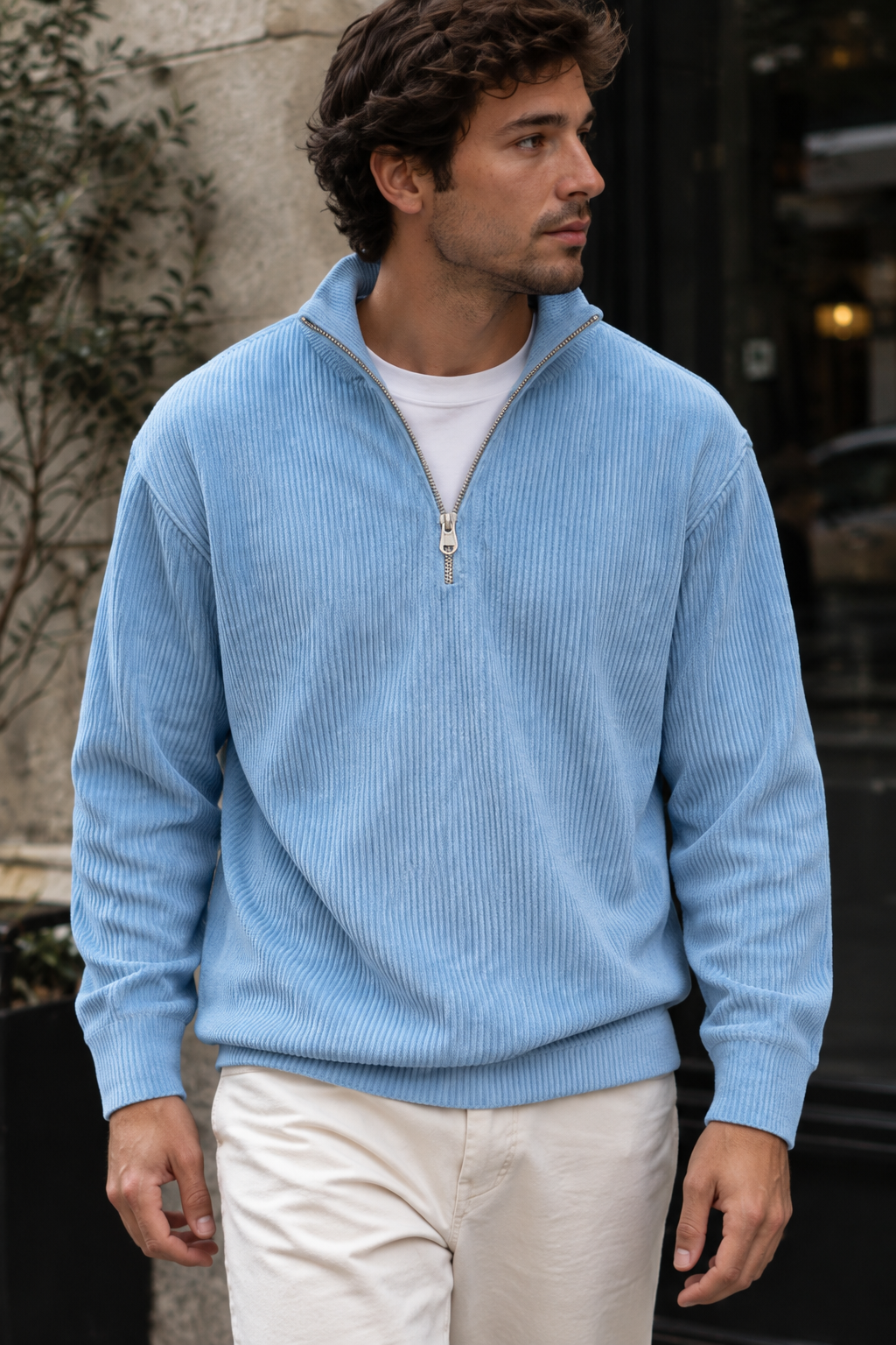 Jersey hombre media cremallera textura acanalada - Leander