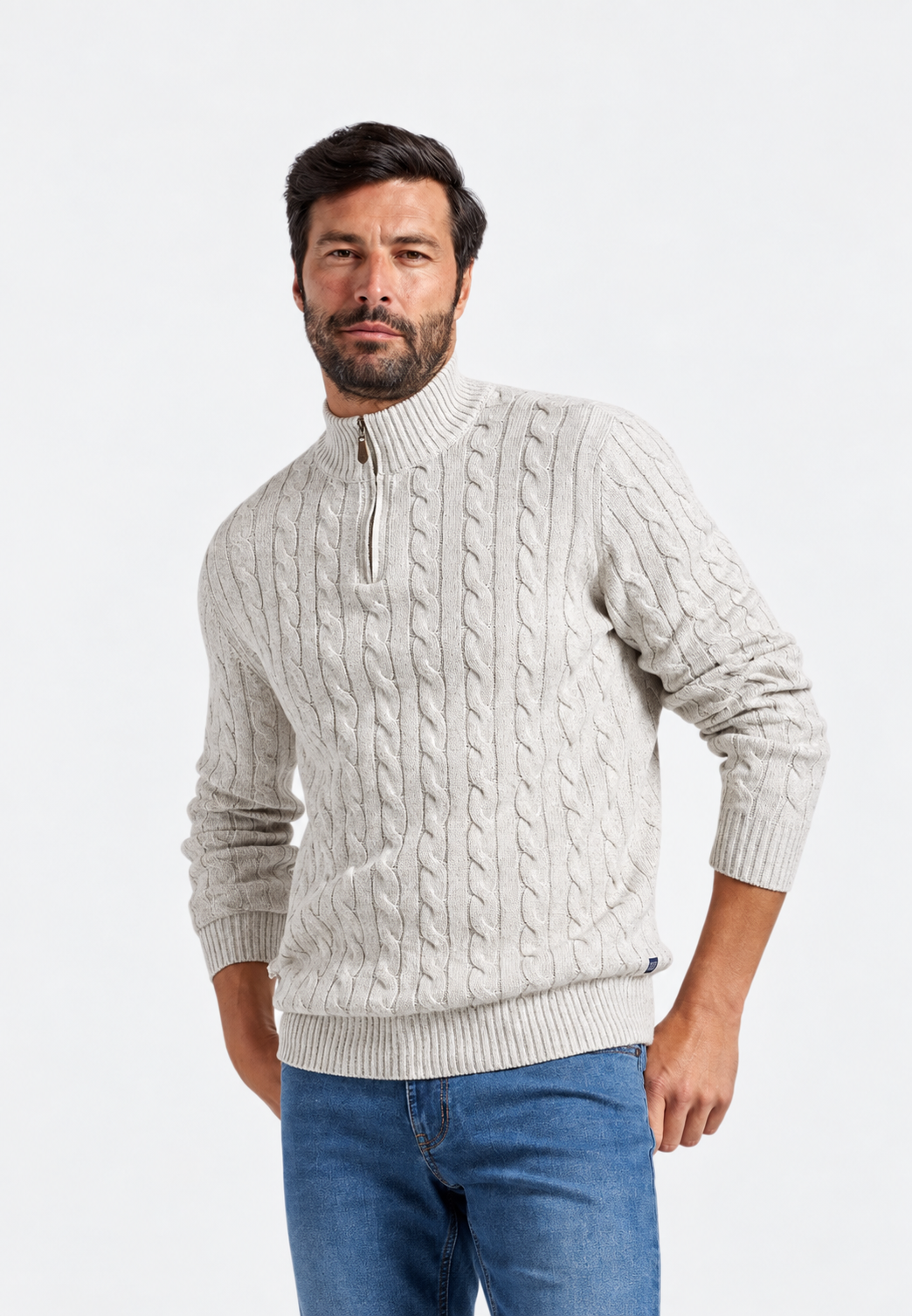 Jersey de punto trenzado con media cremallera - Anselme