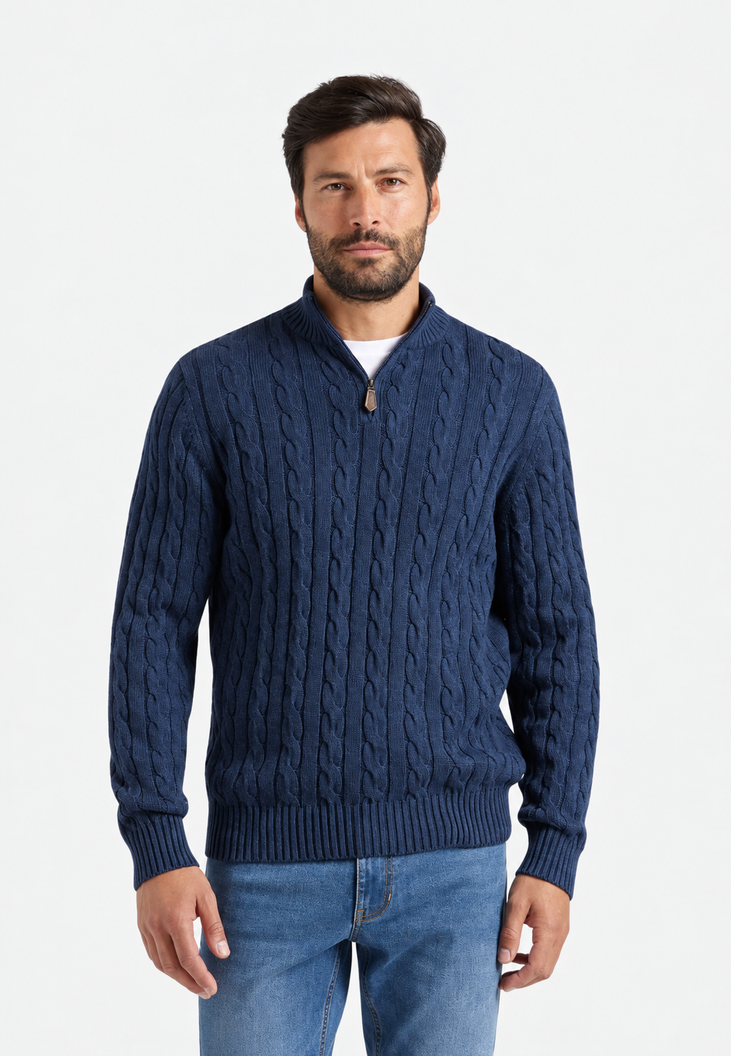 Jersey de punto trenzado con media cremallera - Anselme