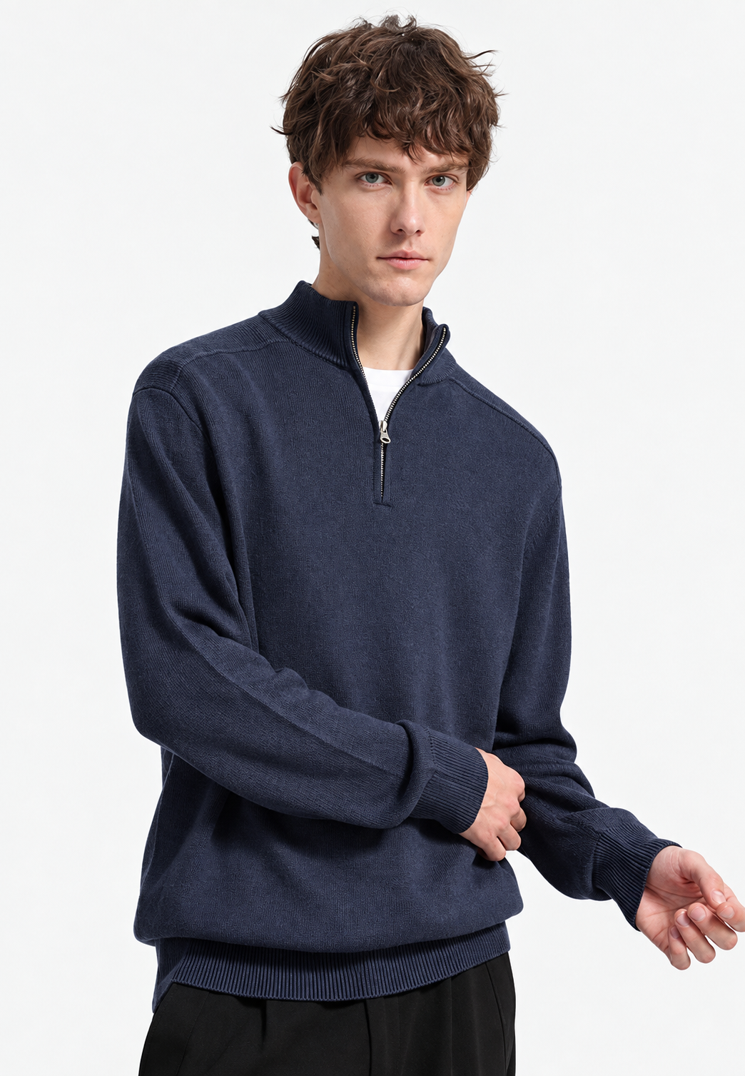 Jersey lana merino hombre media cremallera cuello alto - Florent