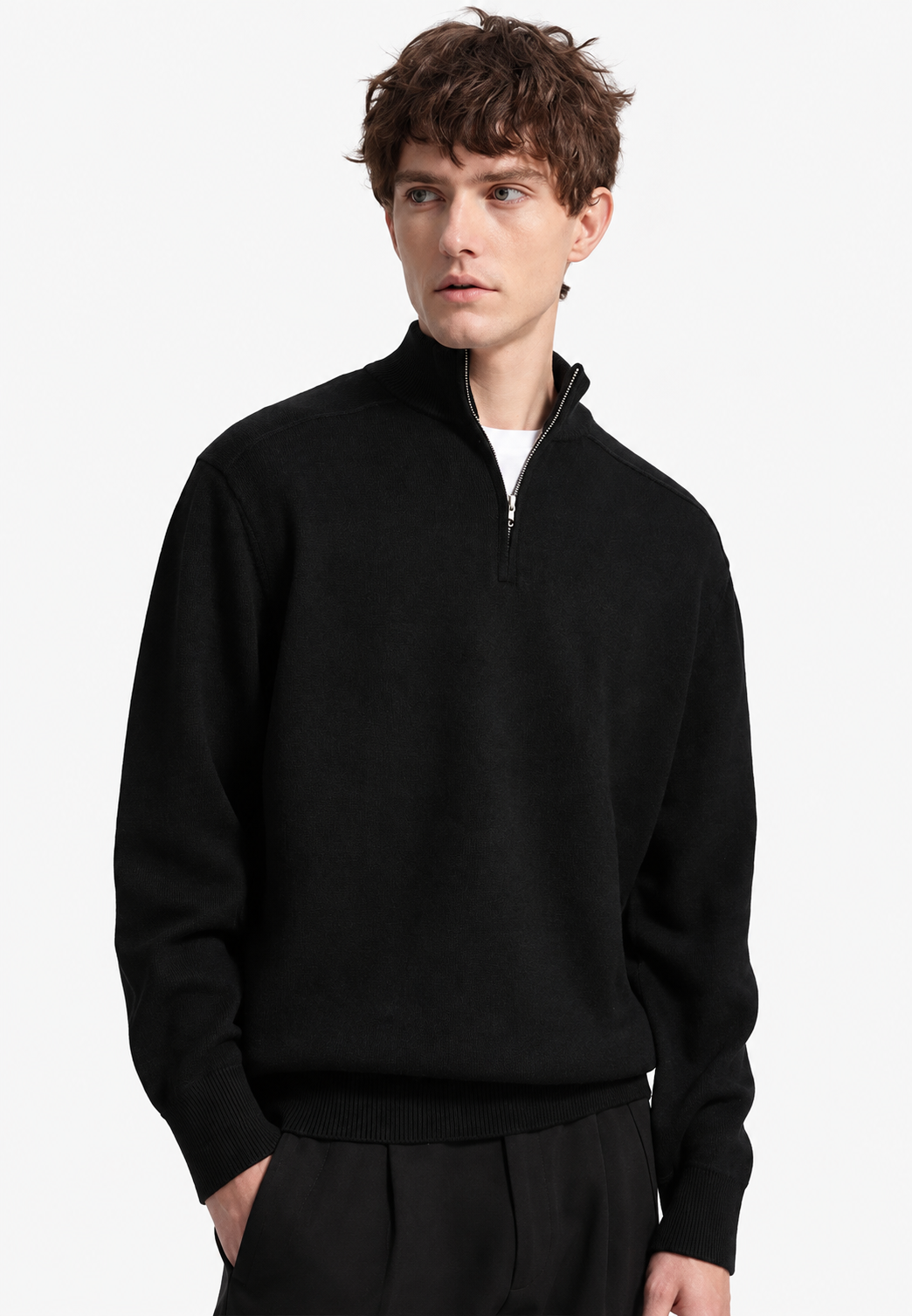 Jersey lana merino hombre media cremallera cuello alto - Florent