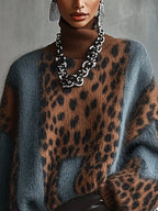 Jersey mujer cuello alto estampado leopardo oversize - Linnea