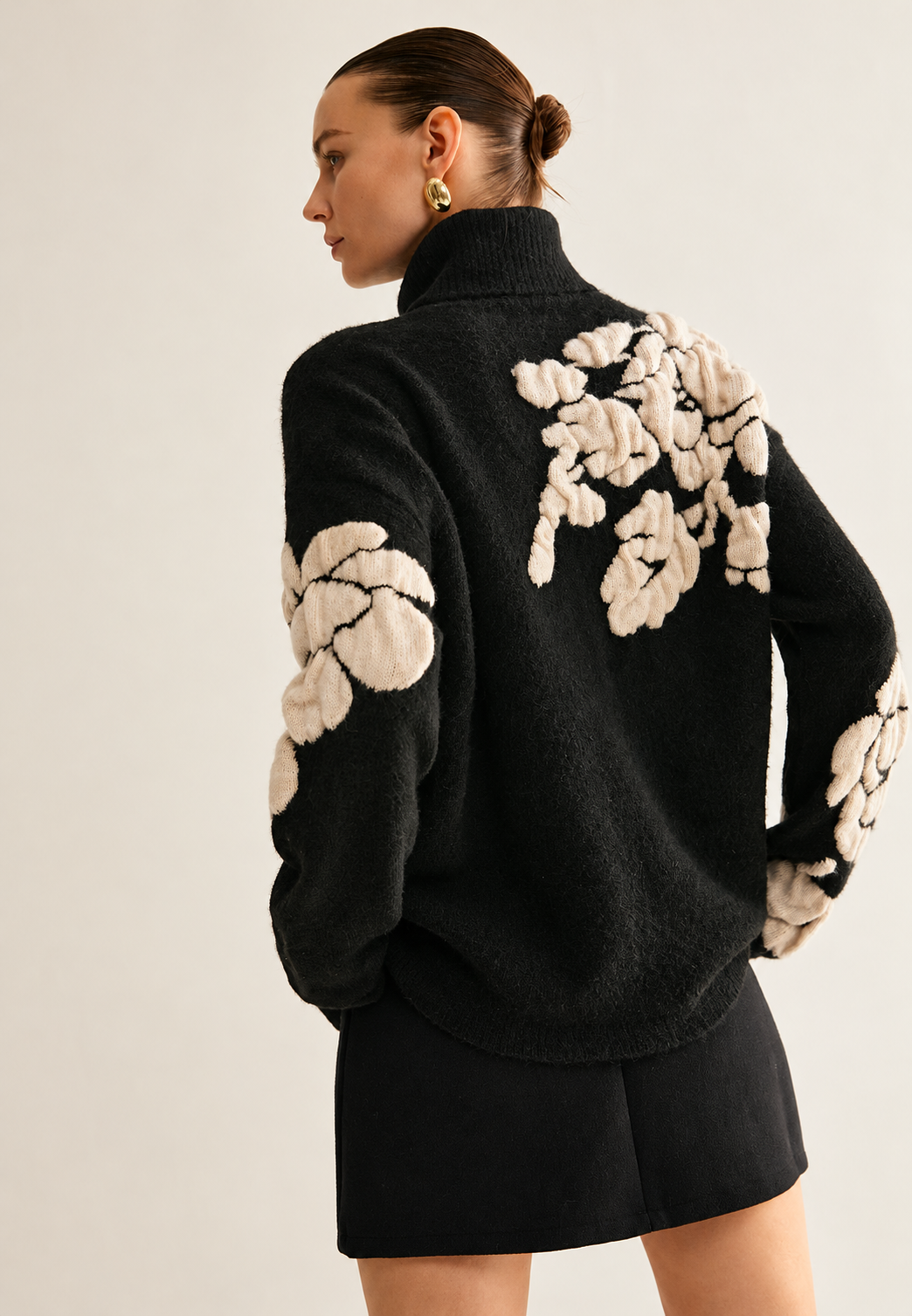 Jersey mujer cuello alto jacquard floral corte amplio - Briseida
