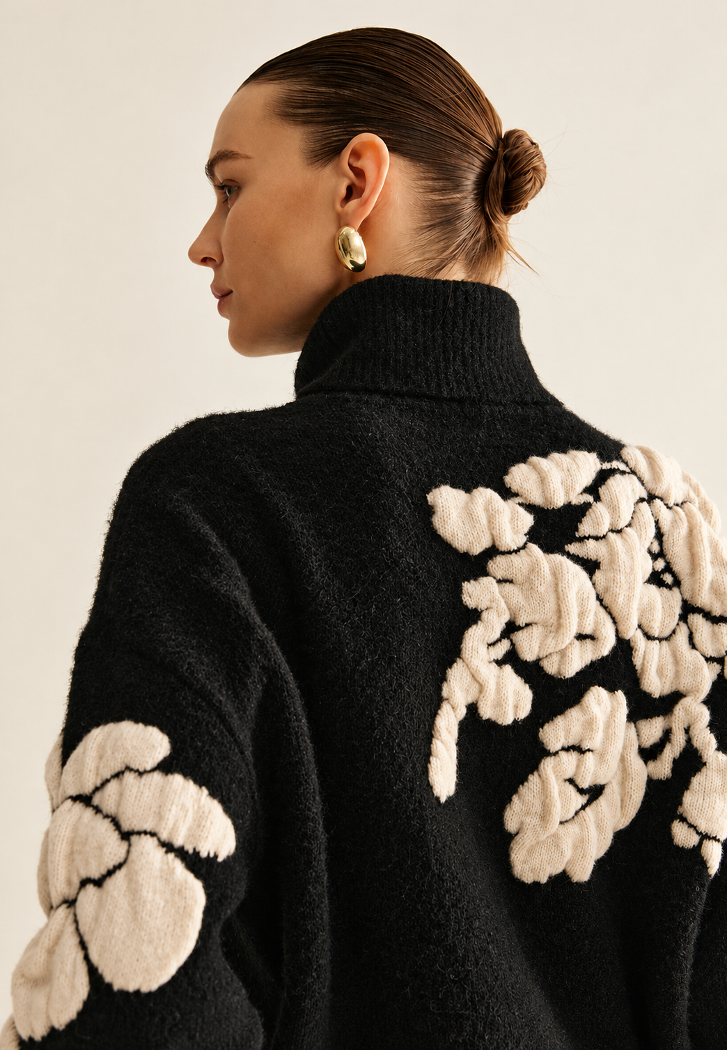 Jersey mujer cuello alto jacquard floral corte amplio - Briseida