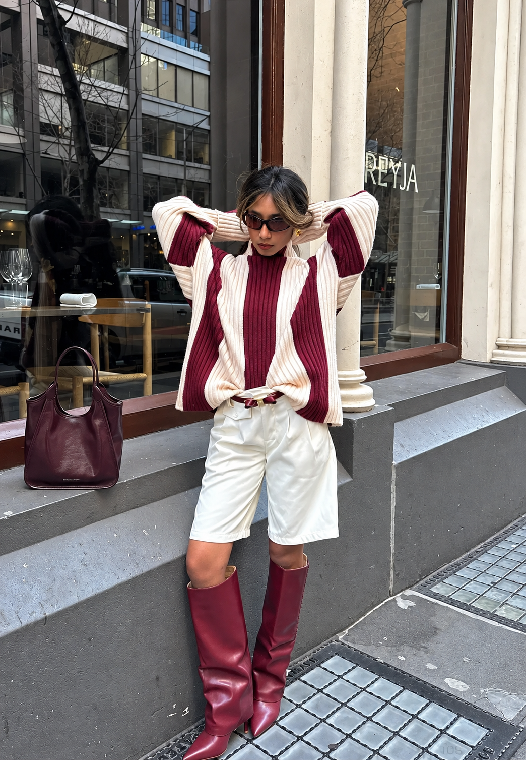 Jersey mujer cuello alto rayas verticales punto canalé corte amplio - Leonia