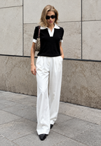 Jersey mujer cuello polo manga corta ribetes contraste - Sabela