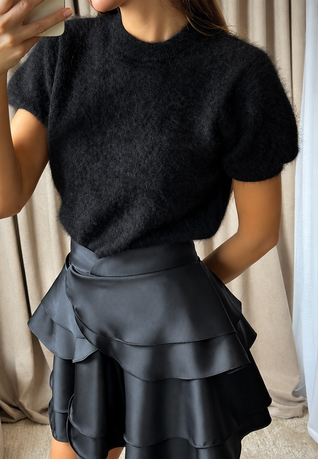 Jersey mujer manga corta cuello redondo punto efecto cepillado - Narela