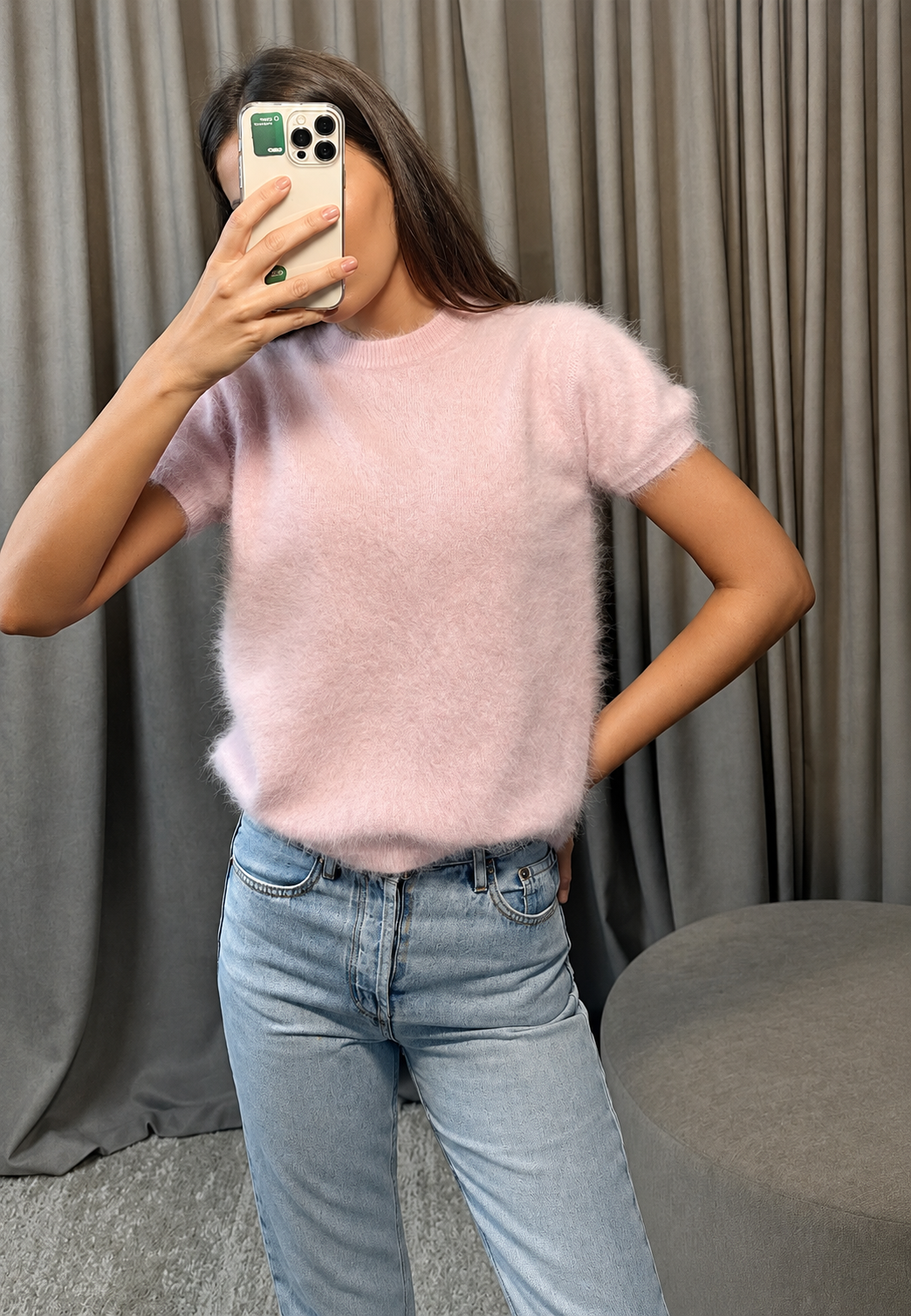 Jersey mujer manga corta cuello redondo punto efecto cepillado - Narela