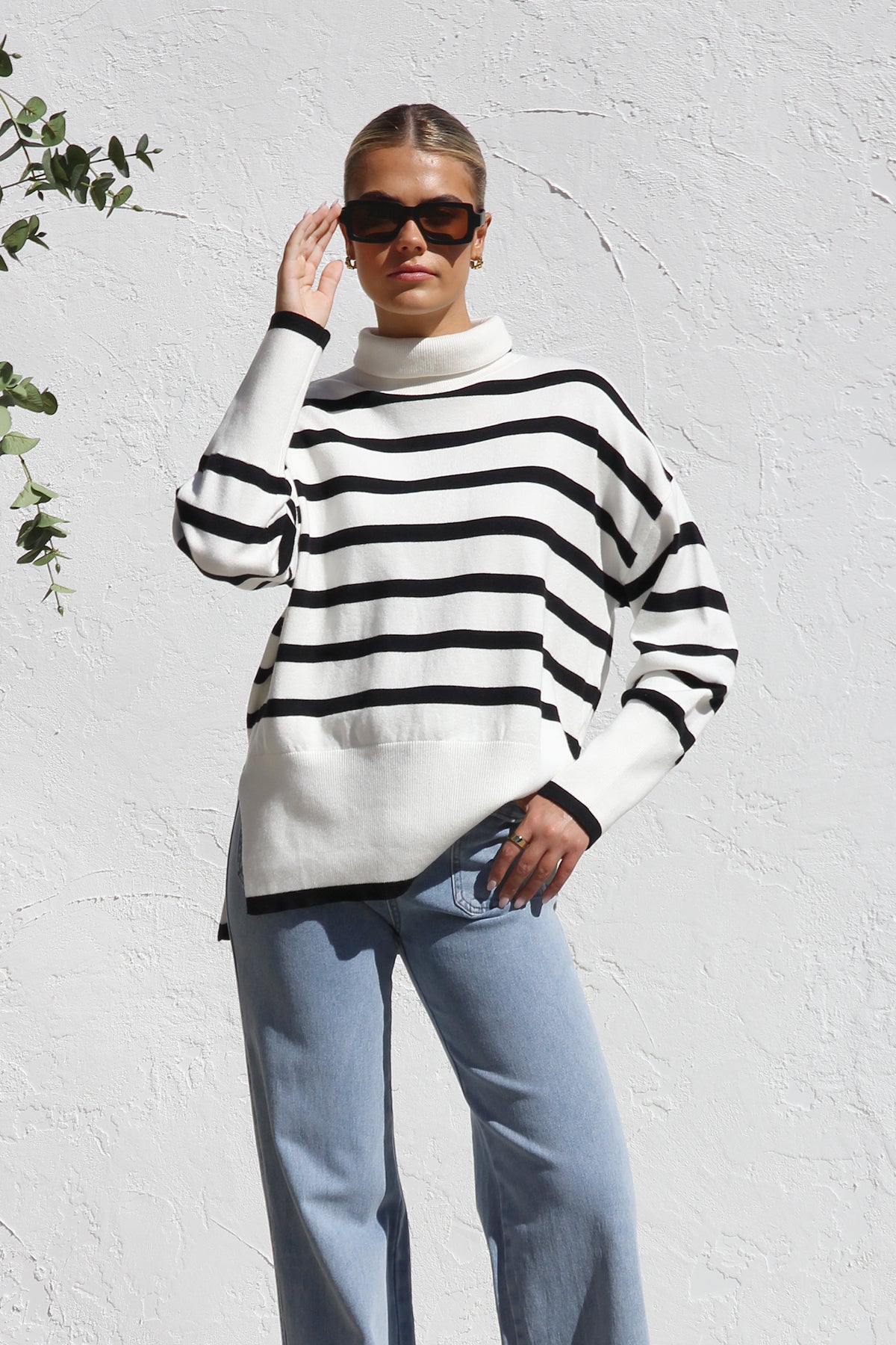 Jersey mujer oversize rayas cuello alto - Runa