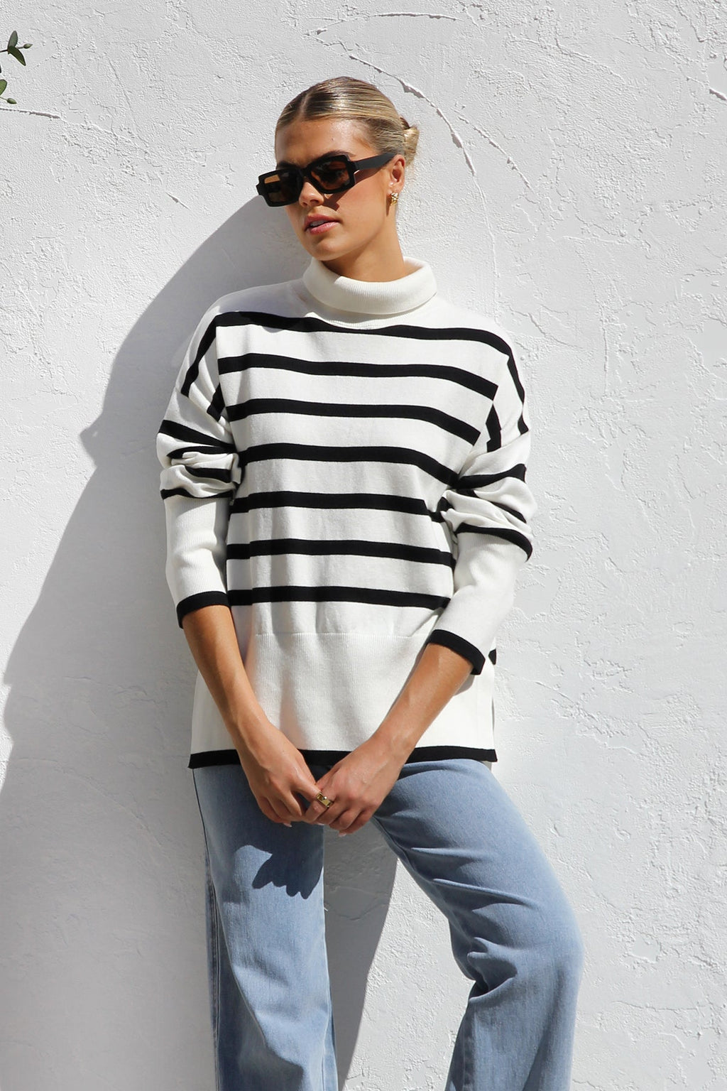 Jersey mujer oversize rayas cuello alto - Runa